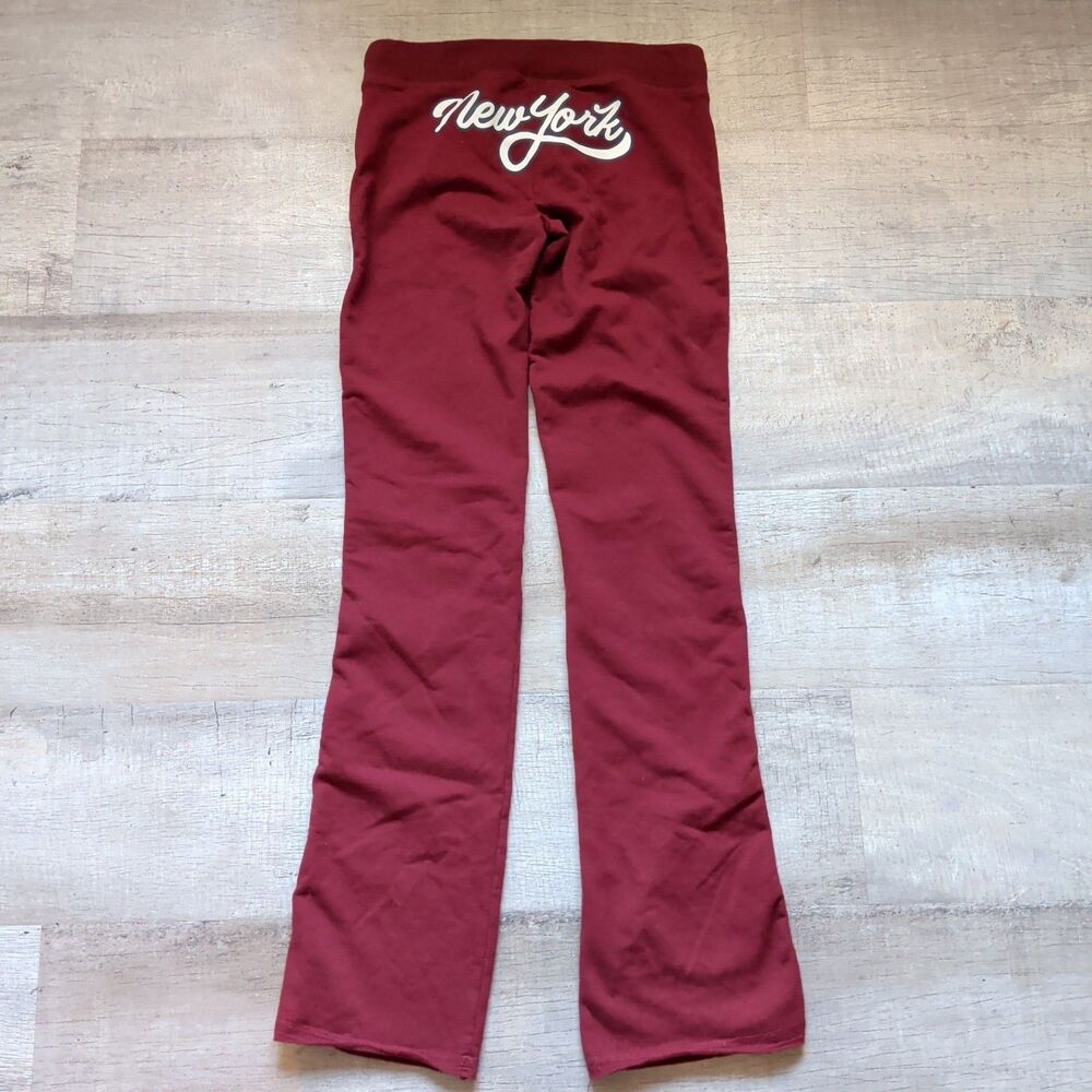 Aeropostale Women's Drawstring Pants XS Maroon New York Graphic Side Stripes